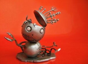 A robot with his head exploding