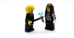 Two lego people talking