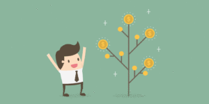 A man excited about money growing on trees