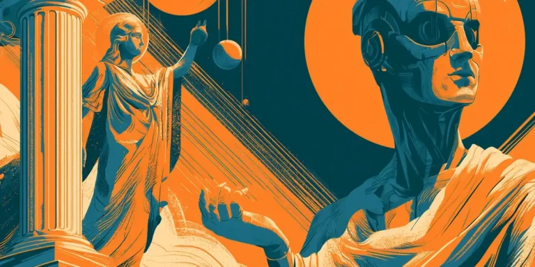 Classical and futuristic figures illustrating the concept of AI agent governance in ITSM