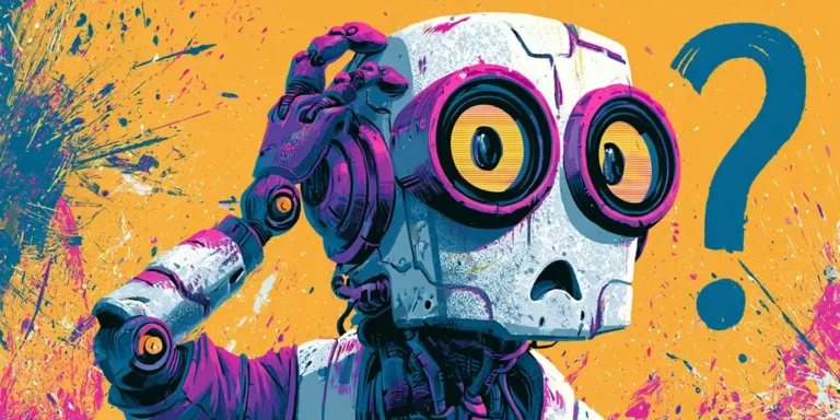Confused robot surrounded by a question mark, representing AI operating without context in IT service desks
