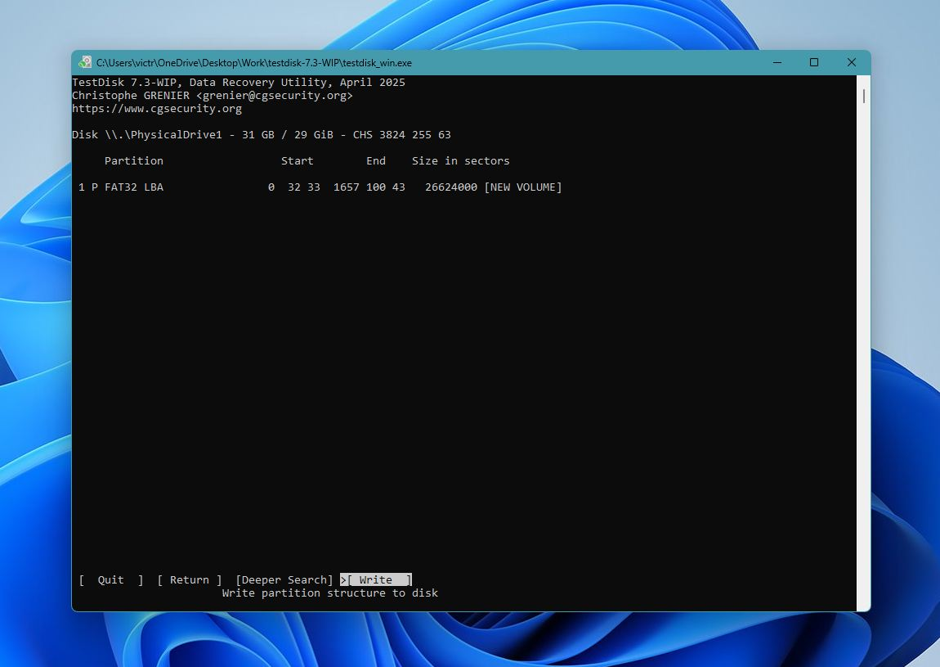TestDisk Actions