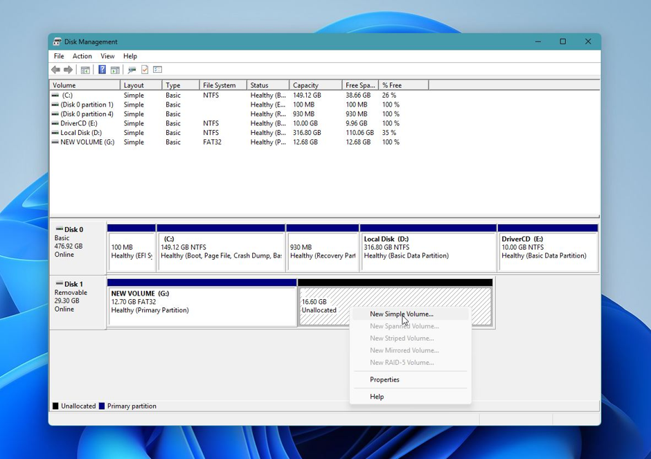 Disk Management Window