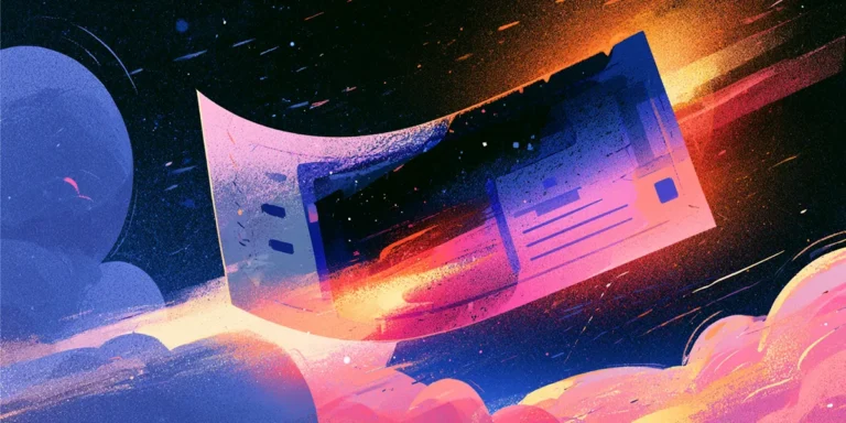 Abstract illustration of a digital service ticket moving through space, representing agentic AI automating IT service desk workflows.