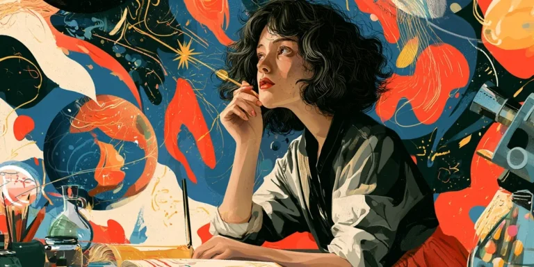 Illustration of a person deep in thought surrounded by abstract, colorful imagery, representing reflective experiential learning in ITSM