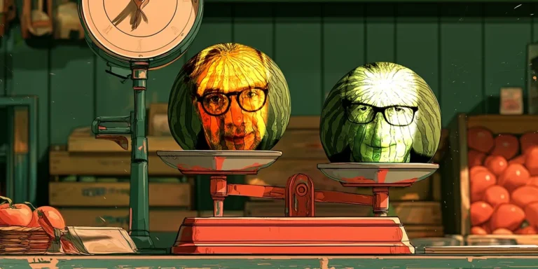 Illustration of an old-fashioned balance scale weighing two people, symbolizing how service management measures the value of people