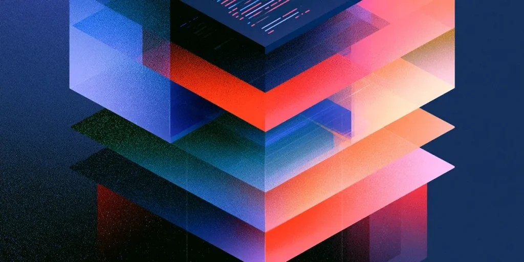Abstract illustrated stacked data layers in blue and red representing the AI agent data layer foundation for ITSM trust