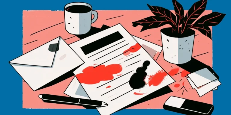 Illustrated desk scene with a stained official document representing a service failure caused by an erroneous death report